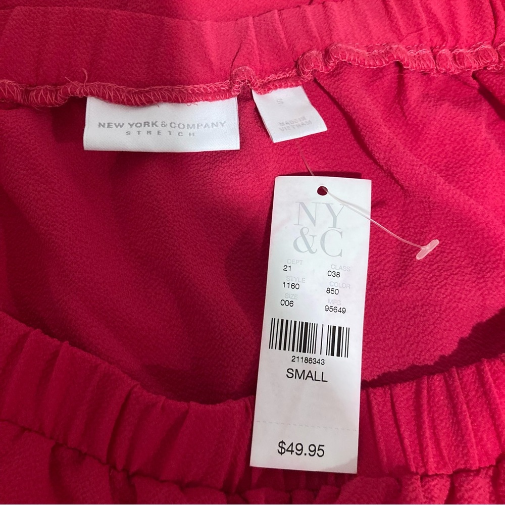 New York & Company Magenta Off-the-Shoulder Ruffled Blouse with Black Trim Small - Picture 7 of 14